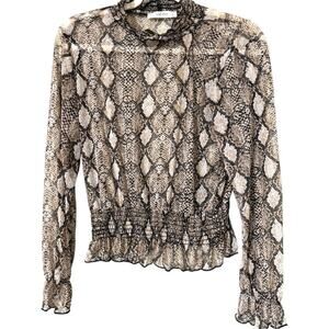 Wild Love large pullover sheer snakeskin long sleeve cropped top elastic waist